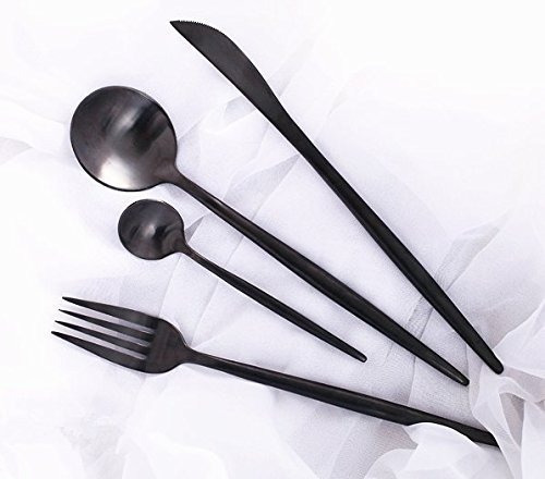 Set De Cubiertos Lujo Negro 24 Piezas, 6 Personas