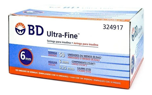 Imagen 1 de 6 de Bd Ultra Fine Jeringa De Insulina 0.5ml Aguja 31 G 6mm 50u