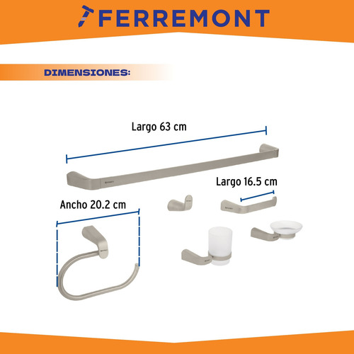 Juego Accesorios Bañosatinado 6 Piezas, Foset Rivier 45226