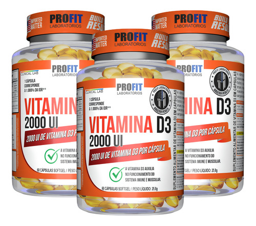 Suplemento Profit Vitamina D3 Sabor Sem Sabor De 0.09kg 3 Kits X 60 Un