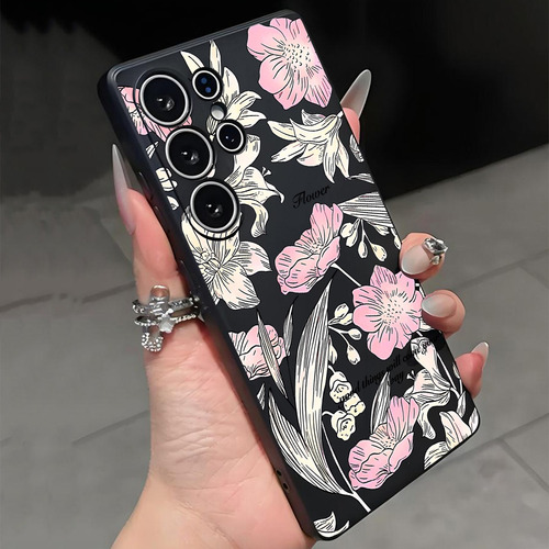 Funda Creativa Floral Negra De Silicona, Compatible Con Apple Y Samsung, A Prueba De Golpes