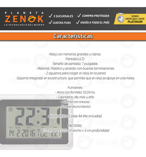 Imagen 6 de 8 de Reloj De Pared Grande Lcd Temperatura Fecha Snooze Alarma