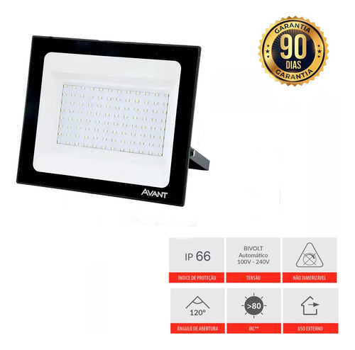 Refletor Avant Led Slim 200w Branco Frio 6500k Holofote