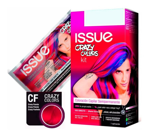 Kit Tintura semipermanente Issue  Crazy color tono fucsia para cabello