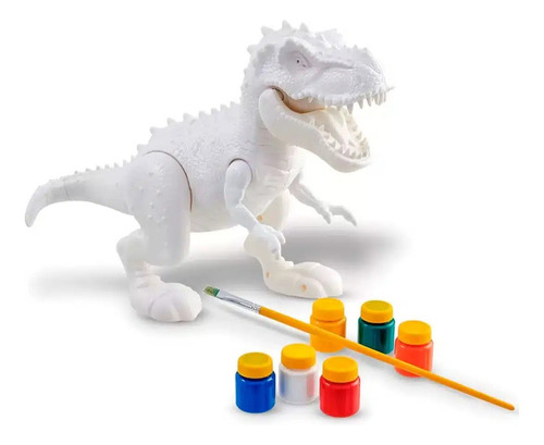 Dinosaurio Rex P Pintar Infantil + Pinturas Pincel Lavable