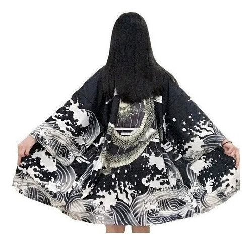 Kimono Japonés Mujer Abrigo Largo Yukata Dragón Nuevo 2022