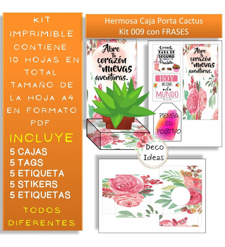 Imagen 4 de 4 de Imprimible Caja Porta Maceta 09 Frase Tag Regalo Empresarial