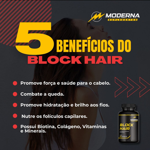 Block Hair 60 Cápsulas - Moderna Suplementos - Linha Blocker - Contra Queda de Cabelo
