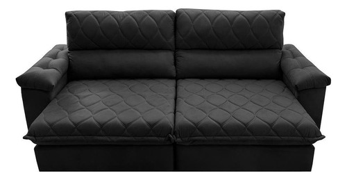 Sofá Retrátil Reclinável 2,55m Cama Inbox Big Home. Velusoft Cor Preto