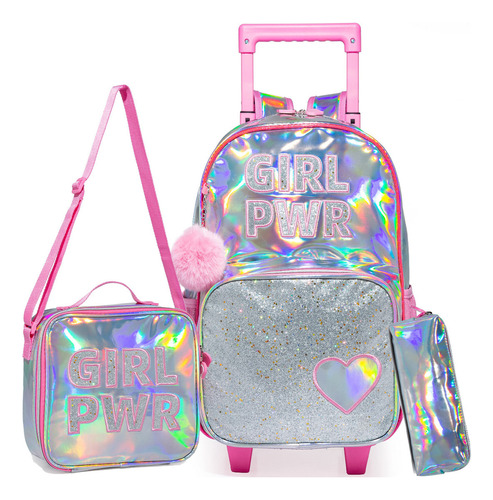 Mochila Rodante Para Niñas Cute Mirror Rolling Backpacks