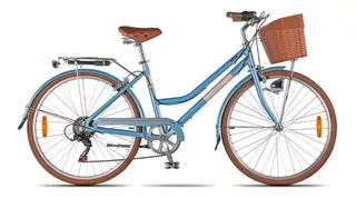 Bicicleta paseo Aurora Paseo Vita - Retro R26 6v frenos caliper cambio Shimano Tourney Index color celeste con pie de apoyo