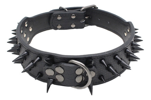 Collar Para Perro Con Picos De Metal Cuero Con Estilo Negro Huesos S