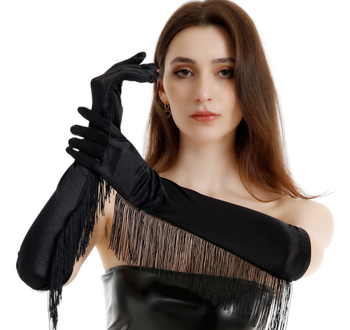 Guantes Largos Con Flecos Elegantes Dama Elegante De Satin