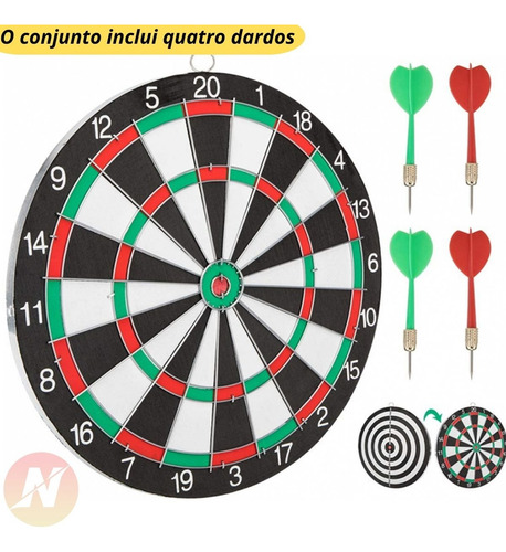 Jogo De Dardos Dupla Face Alvo Duplo 4 Dardos Grande 30 Cm
