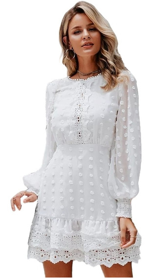 Elegante Vestido Con Encaje Blanco Casual Coctel | Envío gratis