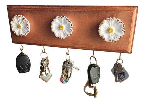 Porta Chave Artesanato Flor Chaveiro Parede 5 Ganchos