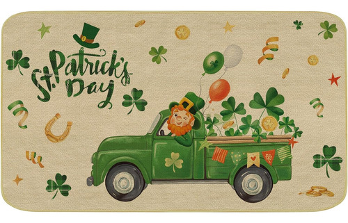 St. Patrick's Day Doormat, Lucky Green Shamrocks And Tr...