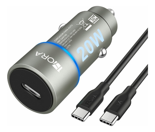 Turbo Cargador Para Auto Tipo C Combo Pd 20w Con Cable Tipo