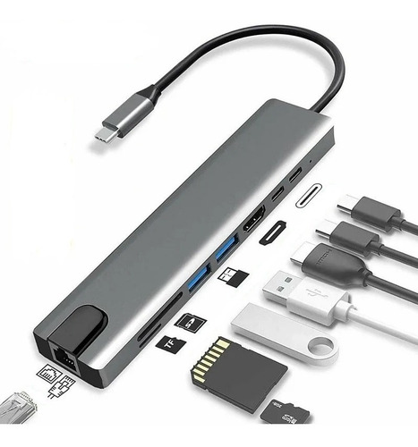 Usb C A Hdmi Hub 8 En 1 Usb 3.0 Micro Sd Y Ethernet Usb C