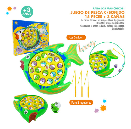 Juego De Pesca, 15 Peces 3 Cañas, Con Sonido - 13084