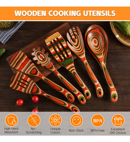 Juego De Utensilios De Cocina De Madera, 7 Piezas