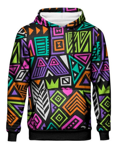 Imagem 1 de 2 de Moletom Capuz Etnico Tribal Retro Geometrico Africano Etnic