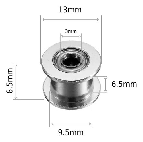 Polea Gt2 Tensora Lisa 16 Dientes Eje De 3mm Correa 6mm 3d