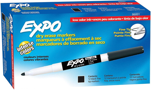 Marcador Rotulador Expo Borrado En Seco Fina Negro 12-pack
