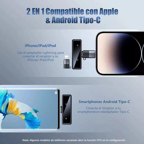 Micrófono Inalámbrico Lavalier Solapa Para iPhone Y Android