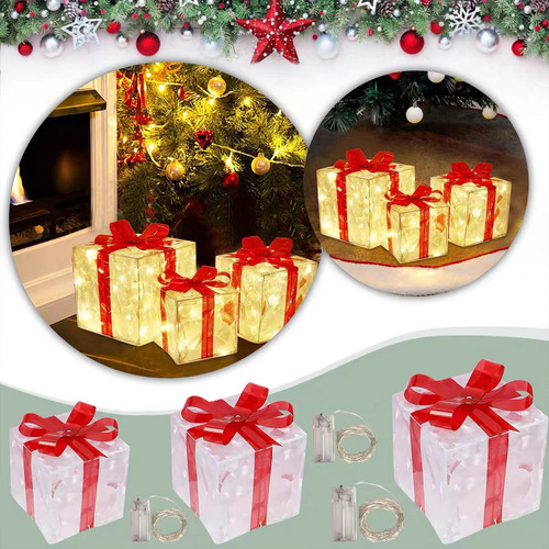 Set De Decoración De Caja De Regalo De Navidad Con Lazo Azul