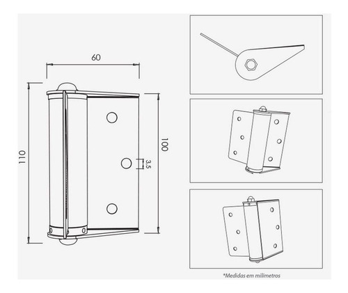 Dobradiça Porta Corta Fogo Com Mola Regulável (kit 16 Pçs)