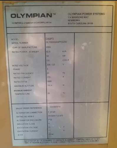 Planta Eléctrica Caterpillar 62.5 Kva Trifásica (Usado)