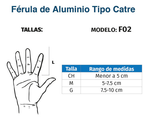 Tampa de dedo de alumínio semirrígida Tynor F02 Tynor Splint Splint Size Ch