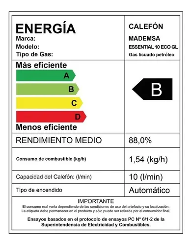 Calefont Gas Licuado 10 Litros Tiro Natural Essential 10 Eco (Usado)