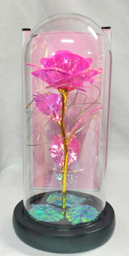 Flor Rosa Eterna Encapsulada Cristal Luz Led Calida Artifici