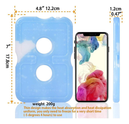 5 Paquete Delgado Pack De Hielo Ladrillo Reutilizable Largo