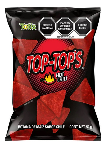 Botana Top Tops Hot Chili 12 Piezas De 52 Gramos C/u