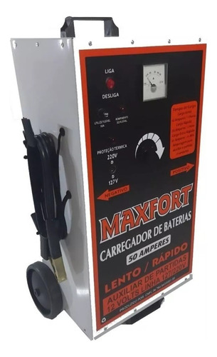 Carregador De Bateria 50a 110/220v Com Auxiliar De Partidas