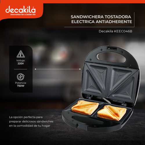 Sandwichera Tostadora Electrica 750w Antiadherente Decakila Keec046b 220V
