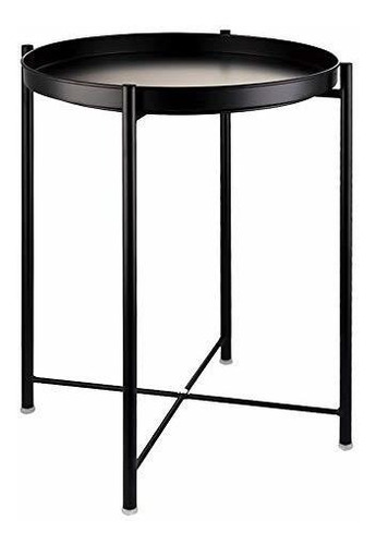 Mesa Ratona Redonda Metalica, Plegable, Desmotable - Negro