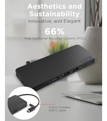 Lenovo Usb-c Slim Travel Dock, 8 Ports, Up To 65w