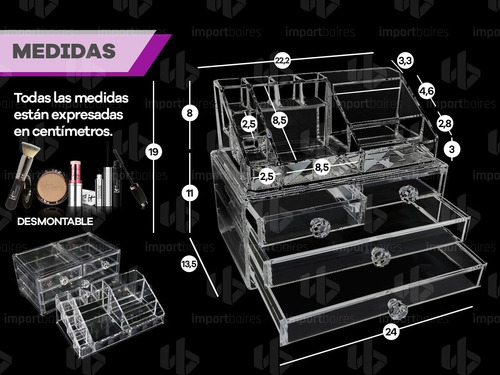 Imagen 5 de 9 de Organizador Acrilico Cajones Grande Cosmeticos Maquillaje