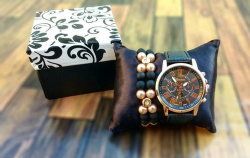 Relogio Feminino Preto + Pulseiras Brinde Barato Promoção