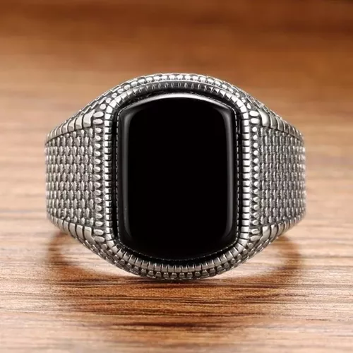 Anillo de plata de ley 925K de ónix negro liso para hombre, Plata de ley,  plata, Ónix