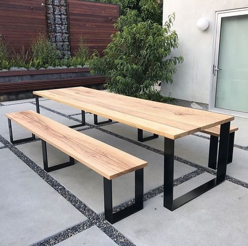 Mesa Con Bancos De Madera Y Hierro Tipo Industrial