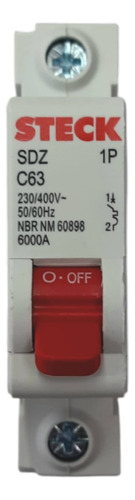 Disjuntor Unipolar 63A Curva C 6KA SDZD61C63 Steck