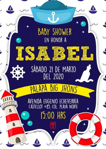 Invitación Imprimible Personalizada Baby Shower Marinero