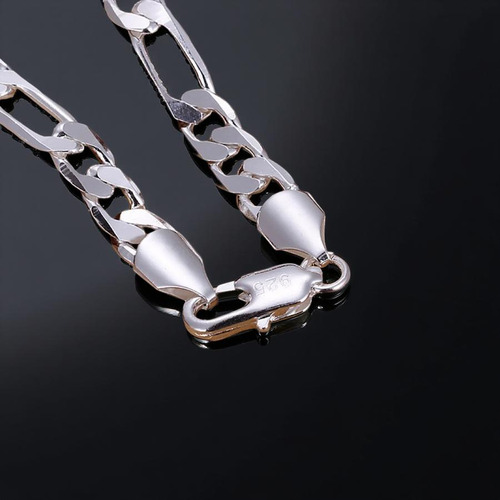 Pulsera Cadena Figaro 3x1 Plata Esterlina .925 Esclava 8 Mm Plateado 20 Cm 8 Mm