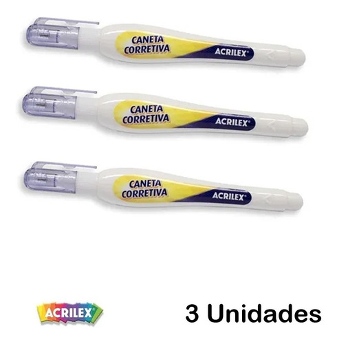 Kit 3 Canetas Corretivas Branquinho Papel Escritório Acrilex