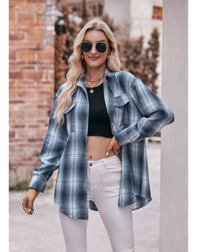 Camisa A Cuadros Holgada De Gran Tamaño De Moda Casual